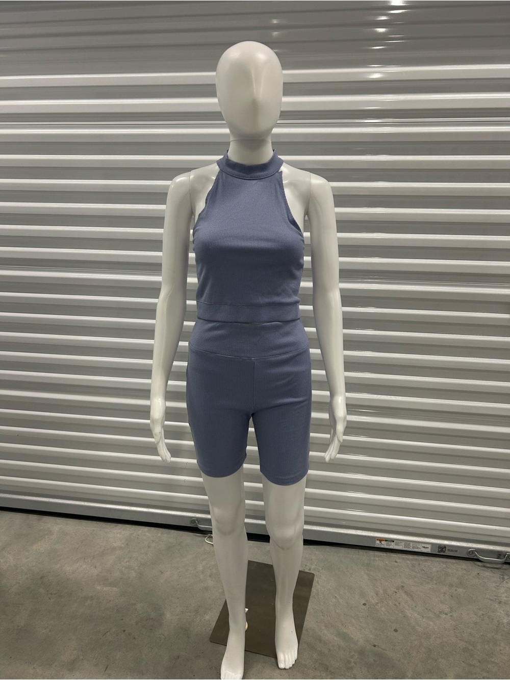 GB girls Blue Lavender Ribbed Halter Crop & Biker Short Set